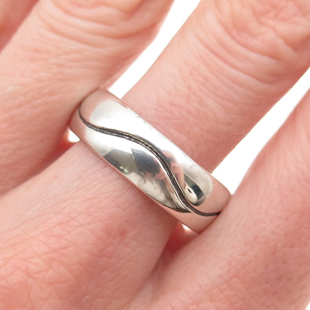 925 Sterling Silver Vintage Wave Oxidized Band Ring Size 10.25